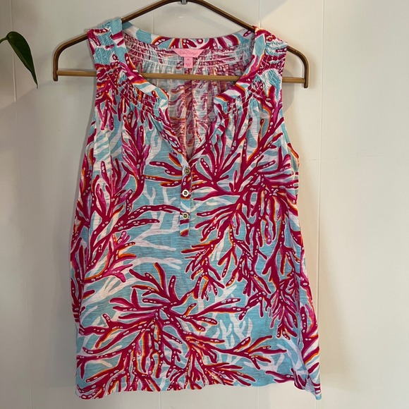 Lilly Pulitzer Tops - Lilly Pulitzer Underwater Escape Coral Reef Essie Tank Top Sleeveless Women's M